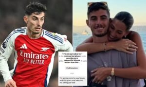 Police investigate social media abuse targeting Arsenal forward Kai Havertz’s pregnant wife.